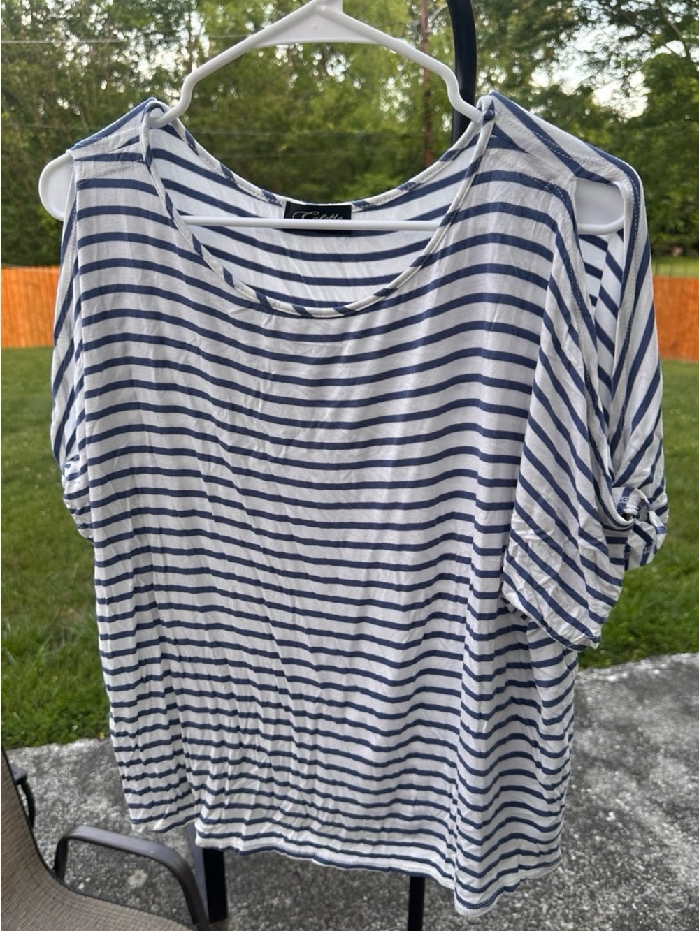 Colette White and Blue Striped Cold Shoulder Top Shirt